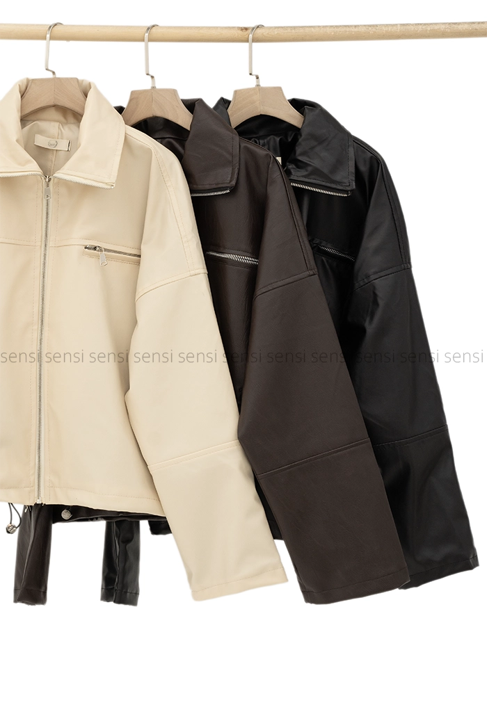 کراپ کت جلو زیپ چرم کد1004881